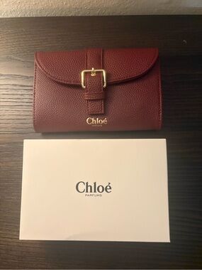 NEW Chloe Burgundy Leather Wallet with Gold Buckle